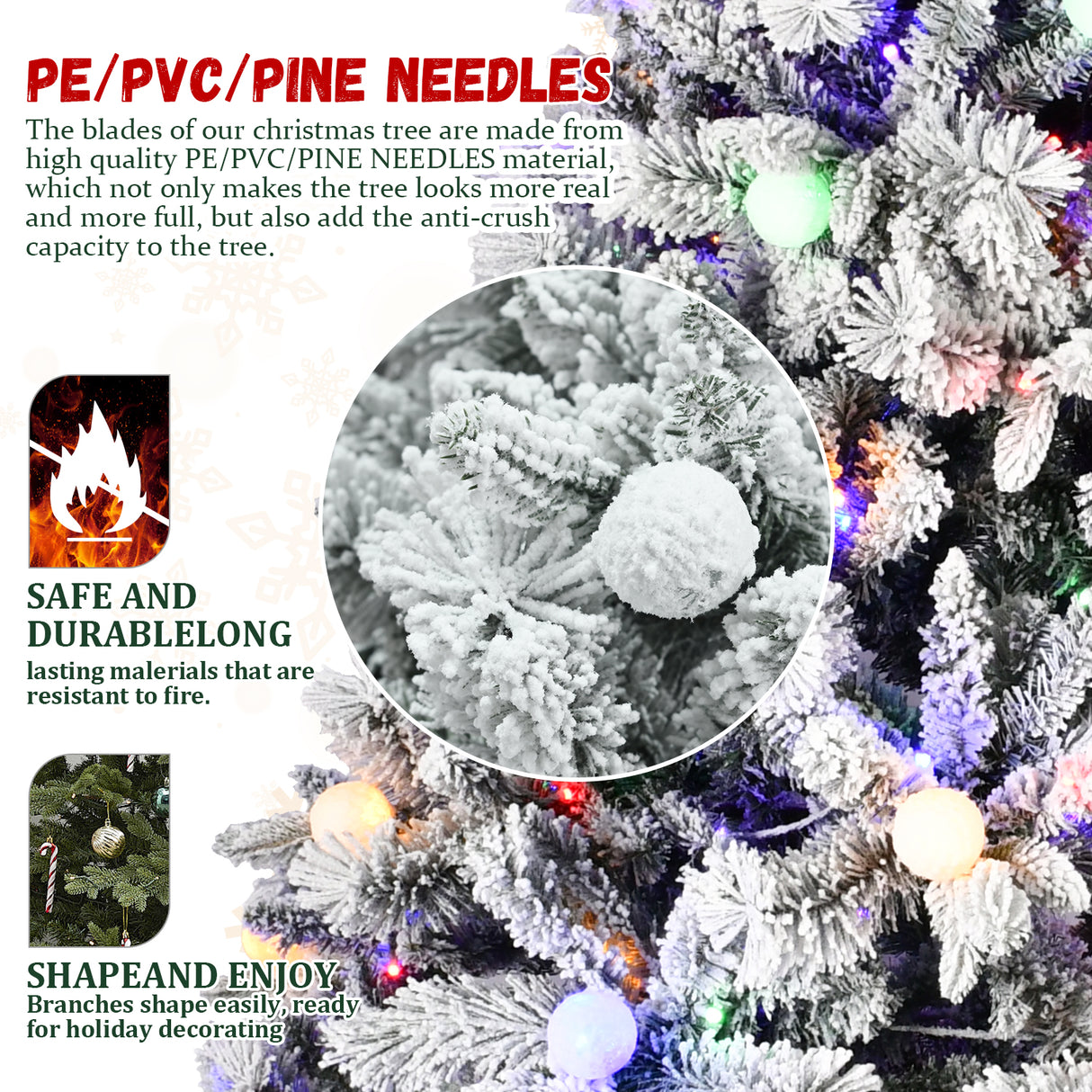 7.5ft Flocked Christmas Tree with 400L Colorful LED Lights