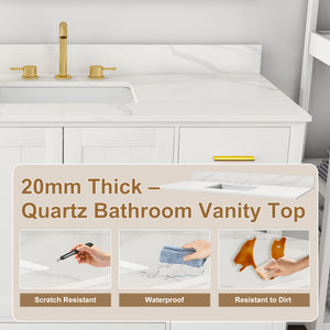 48" Modern Solid Wood Bathroom Vanity with Sink, 49" Carrara
