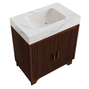 30" Freestanding Sintered Stone Countertop Bathroom Vanity with Ceramic Sink