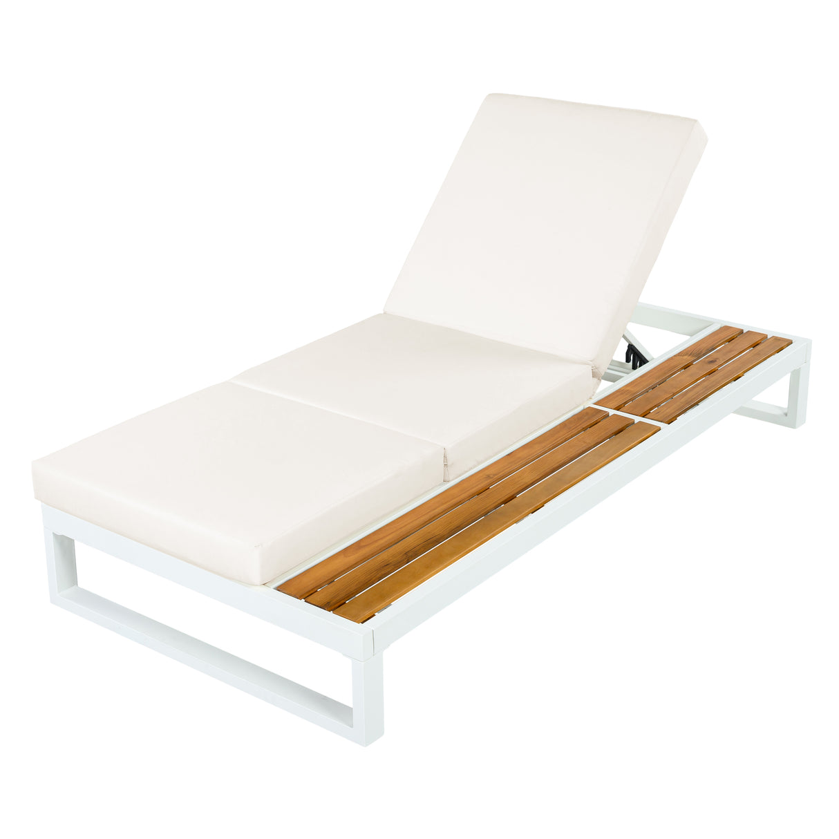 White Iron & Teak Finish Chaise Lounge Set