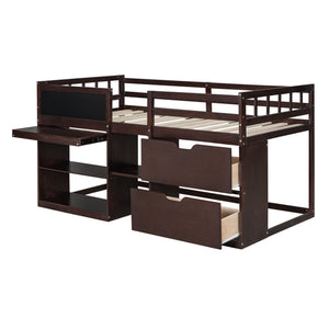 Low Loft Bed With Rolling Desk, Shelf And Drawers
