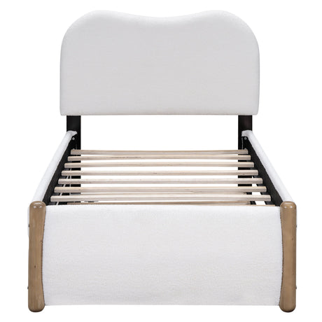 Upholstered Platform Bed With Wood Supporting Feet And Trundle