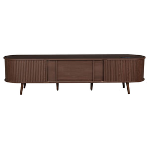 TV Stand For 70" TV, Console With Tambour Doors, Drawers And Built In Power Outlet - Dark Brown