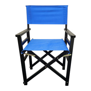 Folding Wooden Director Chairs with Blue Canvas (Set of 2)