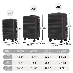 HIFINE TOURIST 20"/24"/28" 3-Piece Luggage Set in Dark Gray