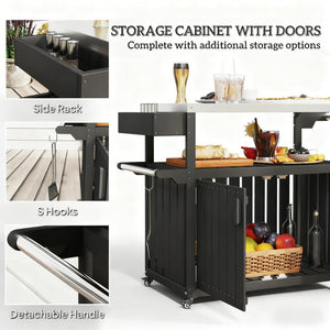 Outdoor Bar Cart with Storage and Stainless Steel Top