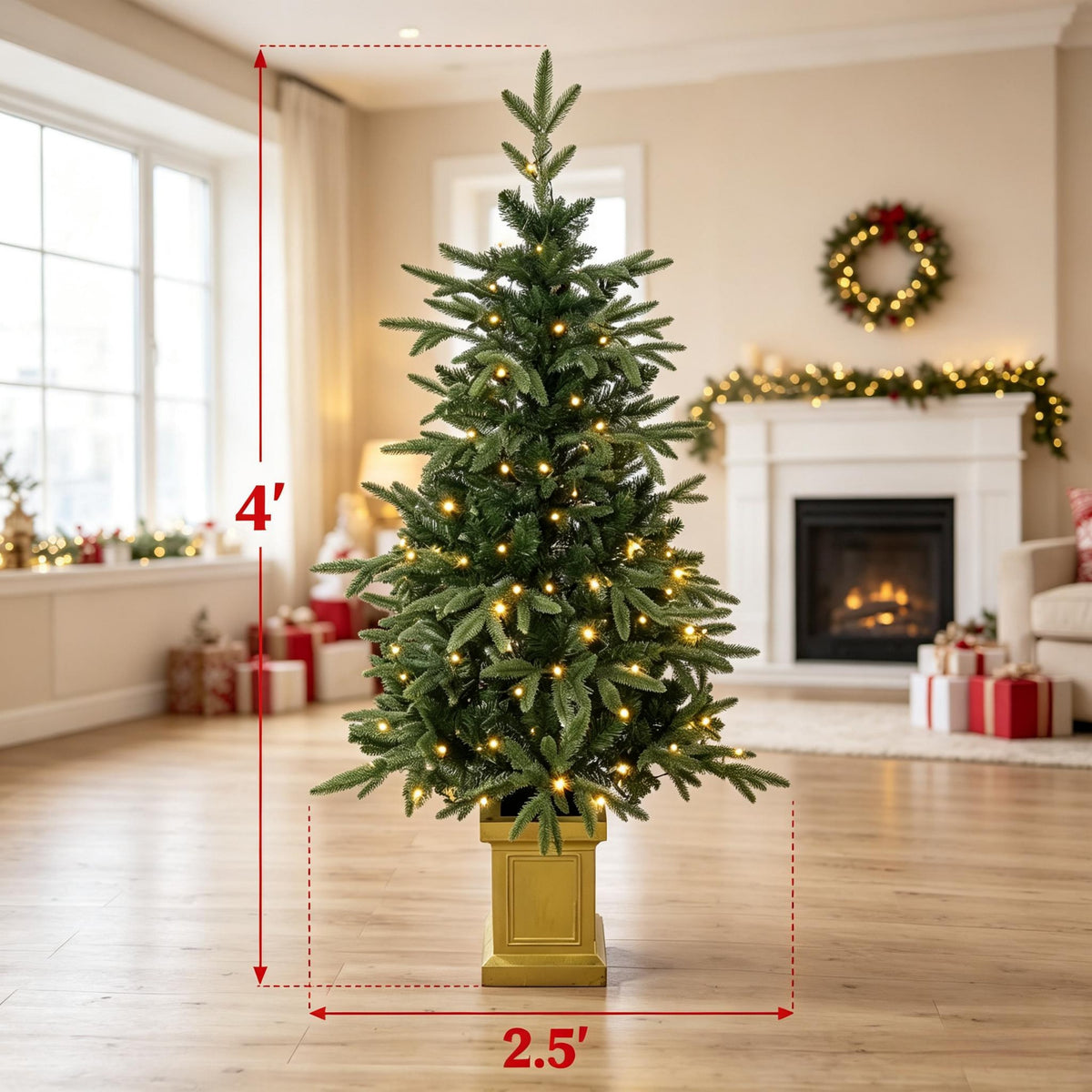 Set of 2, 4 ft Pre-Lit Aspen Fir Artificial Christmas Trees