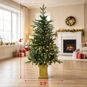 Set of 2, 4 ft Pre-Lit Aspen Fir Artificial Christmas Trees