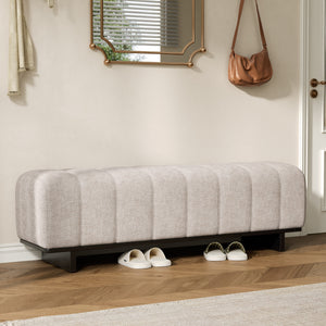 Indoor Dining Bench in Oatmeal Chenille Fabric with Rubber Wood Legs
