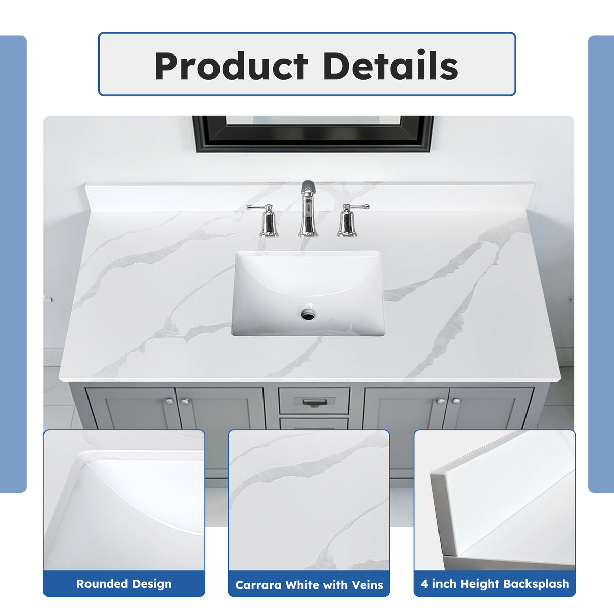 49-Inch Quartz Bathroom Vanity Top