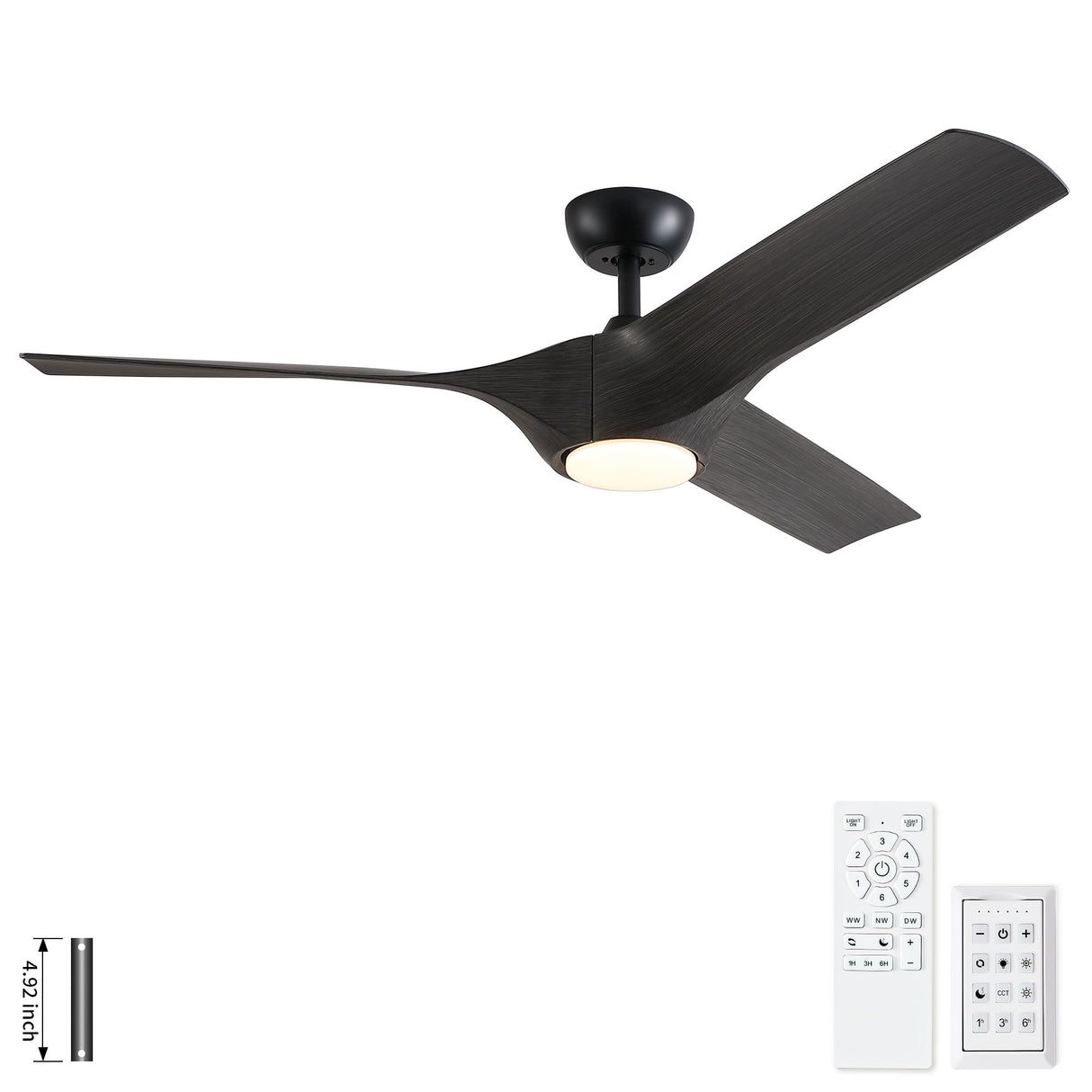 Reversible Quiet Motor Ceiling Fan Light With ABS Blades - Black / Gray