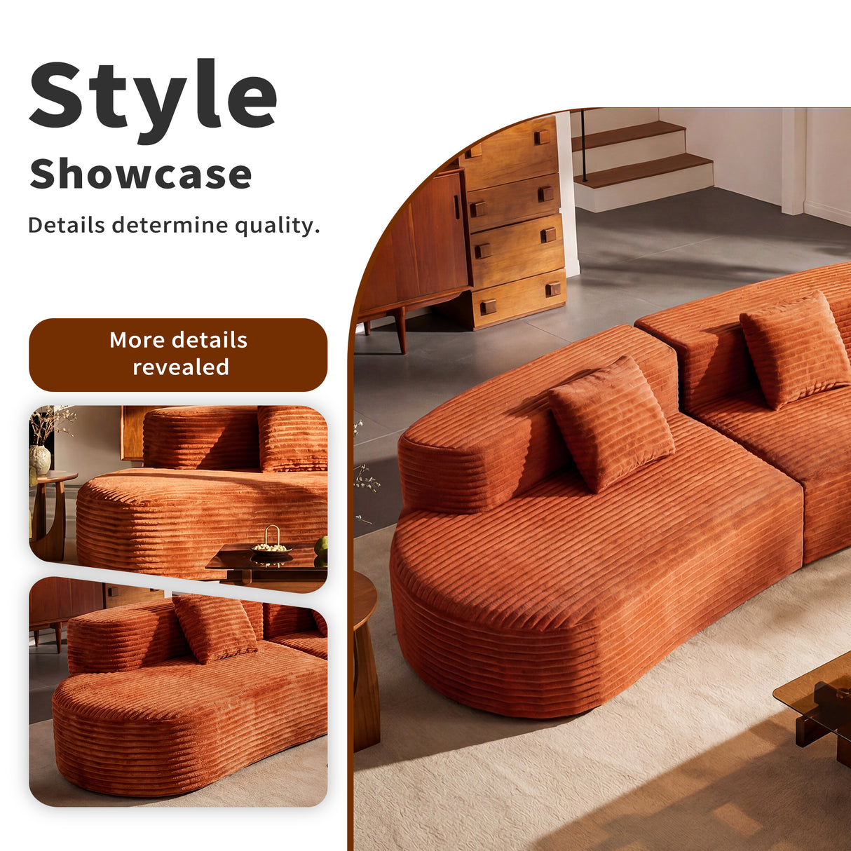 108.6-Inch Curved Combination Sofa with Modern Cloud Pattern