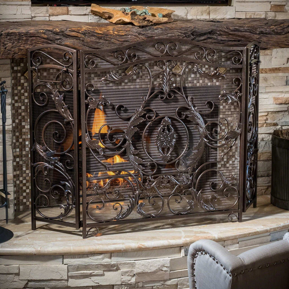 Mariella - Traditional Floral Iron Fireplace Screen With Ornate Design - Best Buy Furniture