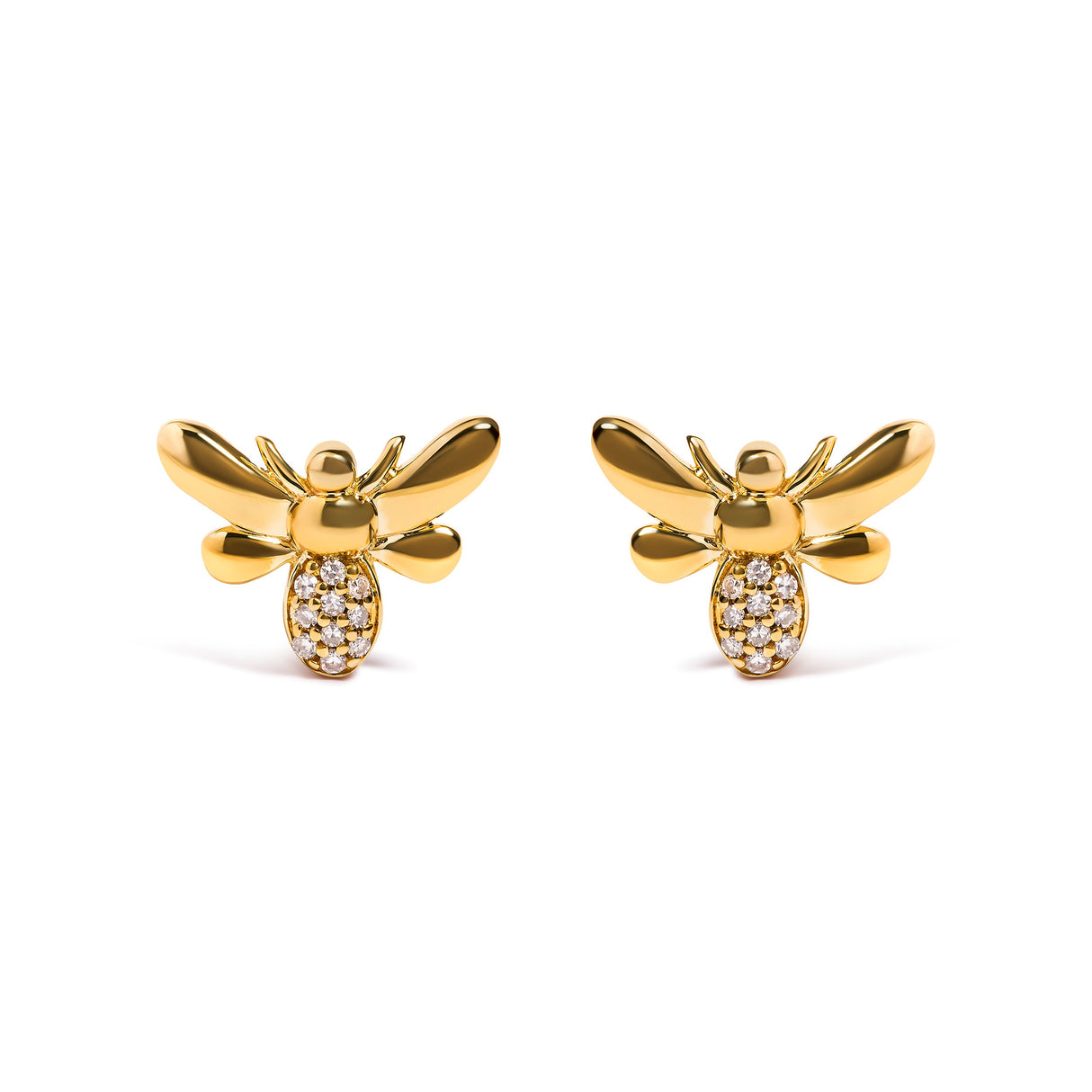 10K Yellow Gold Diamond Accented Bumble Bee Stud Earring (H-I Color, I1-I2 Clarity)