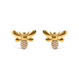 10K Yellow Gold Diamond Accented Bumble Bee Stud Earring (H-I Color, I1-I2 Clarity)