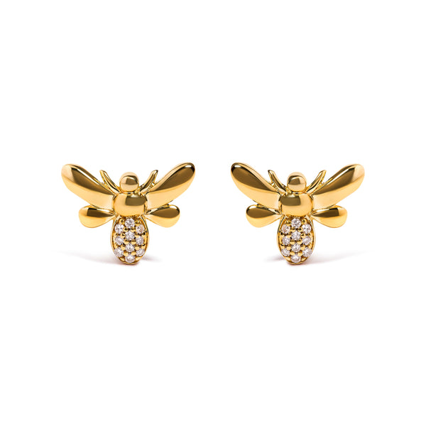 10K Yellow Gold Diamond Accented Bumble Bee Stud Earring (H-I Color, I1-I2 Clarity)