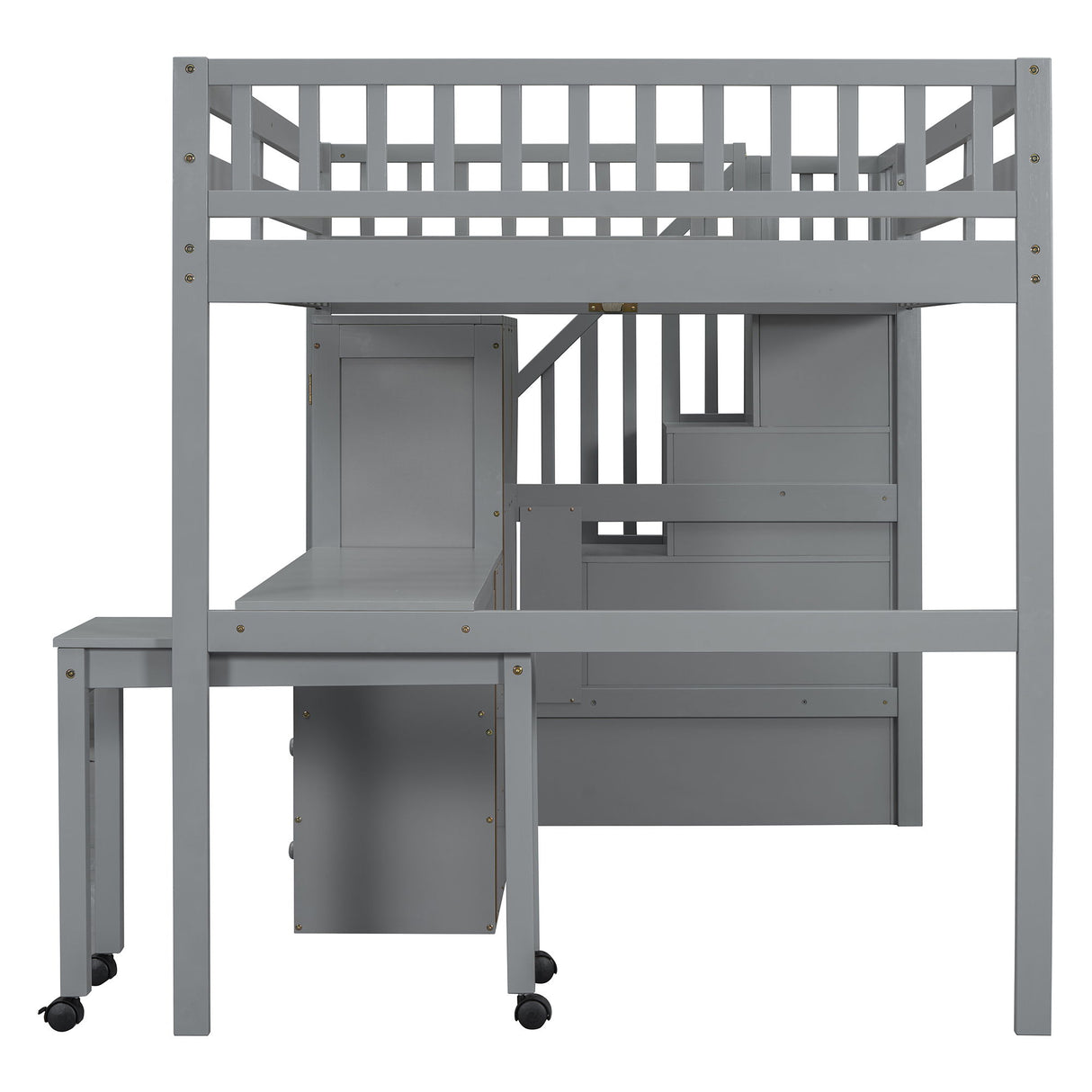 Loft Bed With Stairs, Bookshelf, Drawers, Desk & Wardrobe, Space Saving Multifunctional Furniture