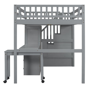 Loft Bed With Stairs, Bookshelf, Drawers, Desk & Wardrobe, Space Saving Multifunctional Furniture