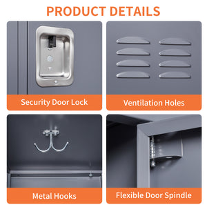 6-Door Metal Locker Cabinet, 72 Inches High, Gray with Individual Locks