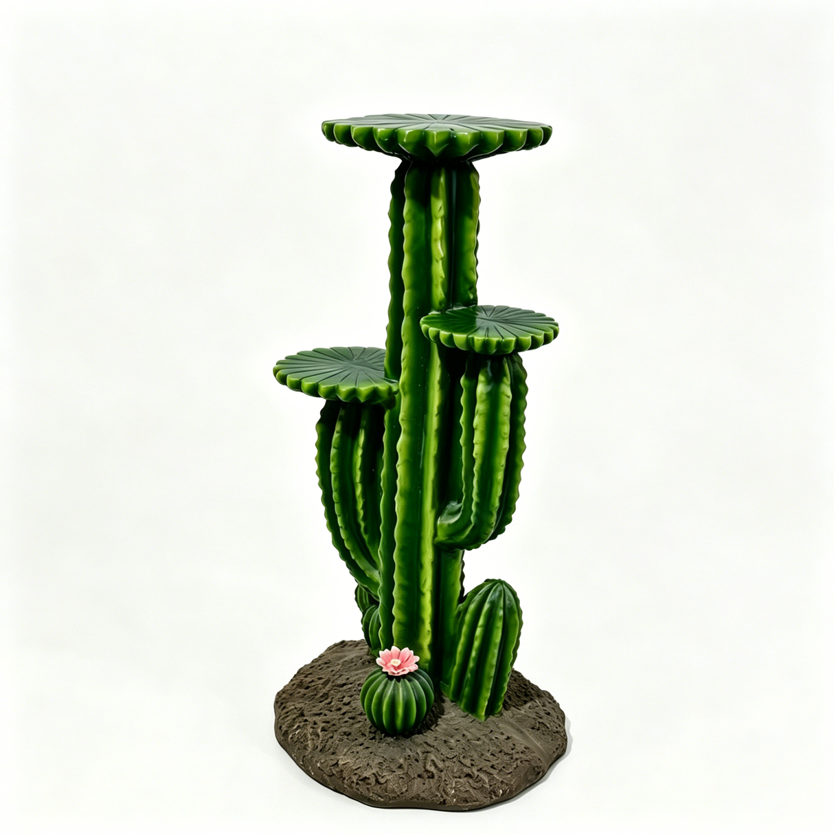 32'' Resin Saguaro Cactus Plant Stand with 3 Display Shelves, Large Multi-Tier Cactus Sculpture Flower Pot Holder, Weatherproof Outdoor Garden Decor for Patio Yard Lawn Succulent Display Rack Ornament