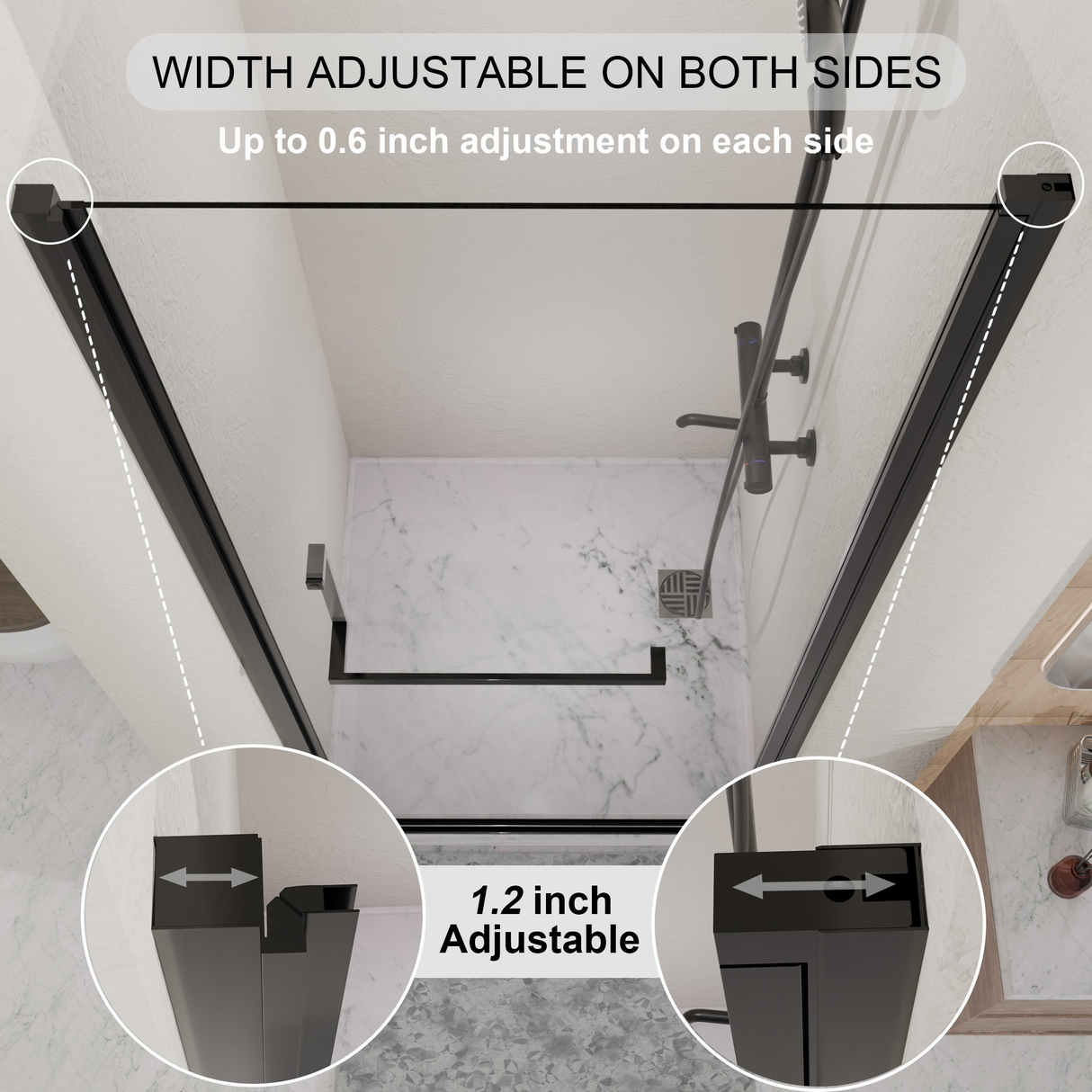 28"-29.2" x 72" Semi-Frameless Pivot Shower Door