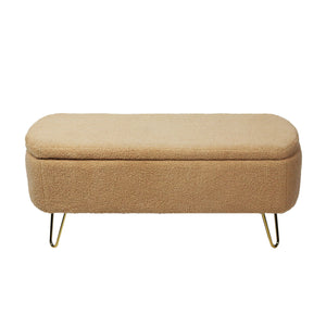 Storage Ottoman Bench For End Of Bed Legs, Modern Camel Faux Fur Entryway Bench Upholstered Padded With Storage For Living Room Bedroom