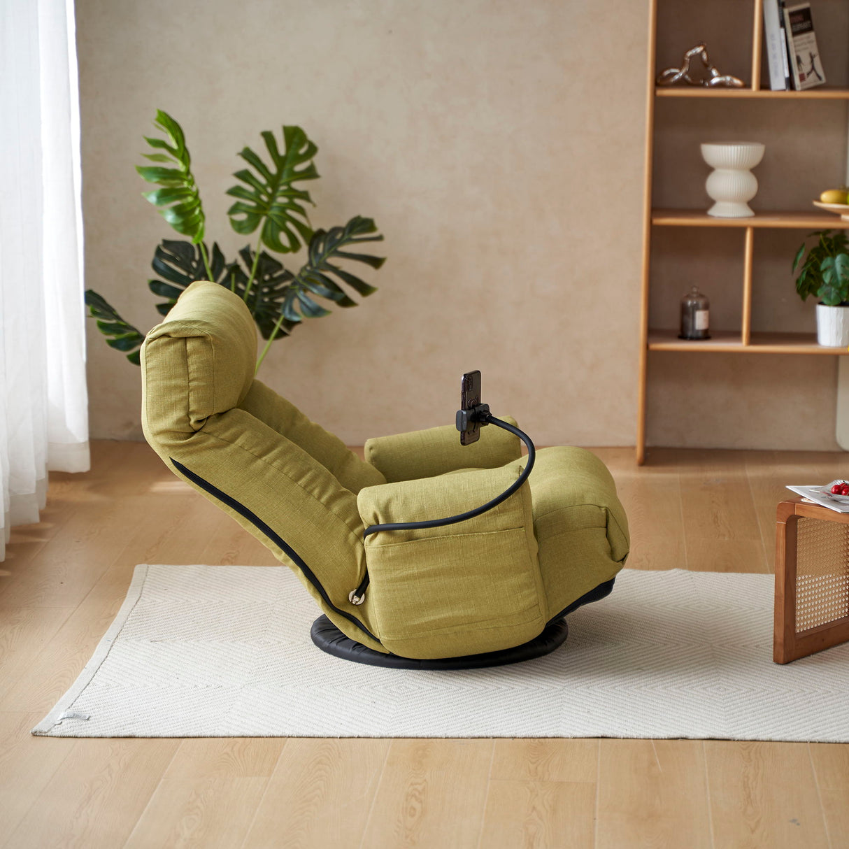 Adjustable Swivel Lounge Chair With 360 Degree Rotating Seat And Headrest Support