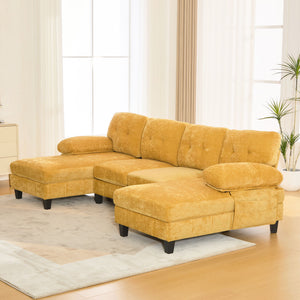 U-Shaped Sectional Sofa 103.5" Fabric Couch With Dual Chaise Lounges, Storage Pockets, Armrest Pillows