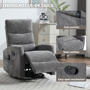 Heat Massage Manual Recliner Chair with Rocker and Swivel in Fabric