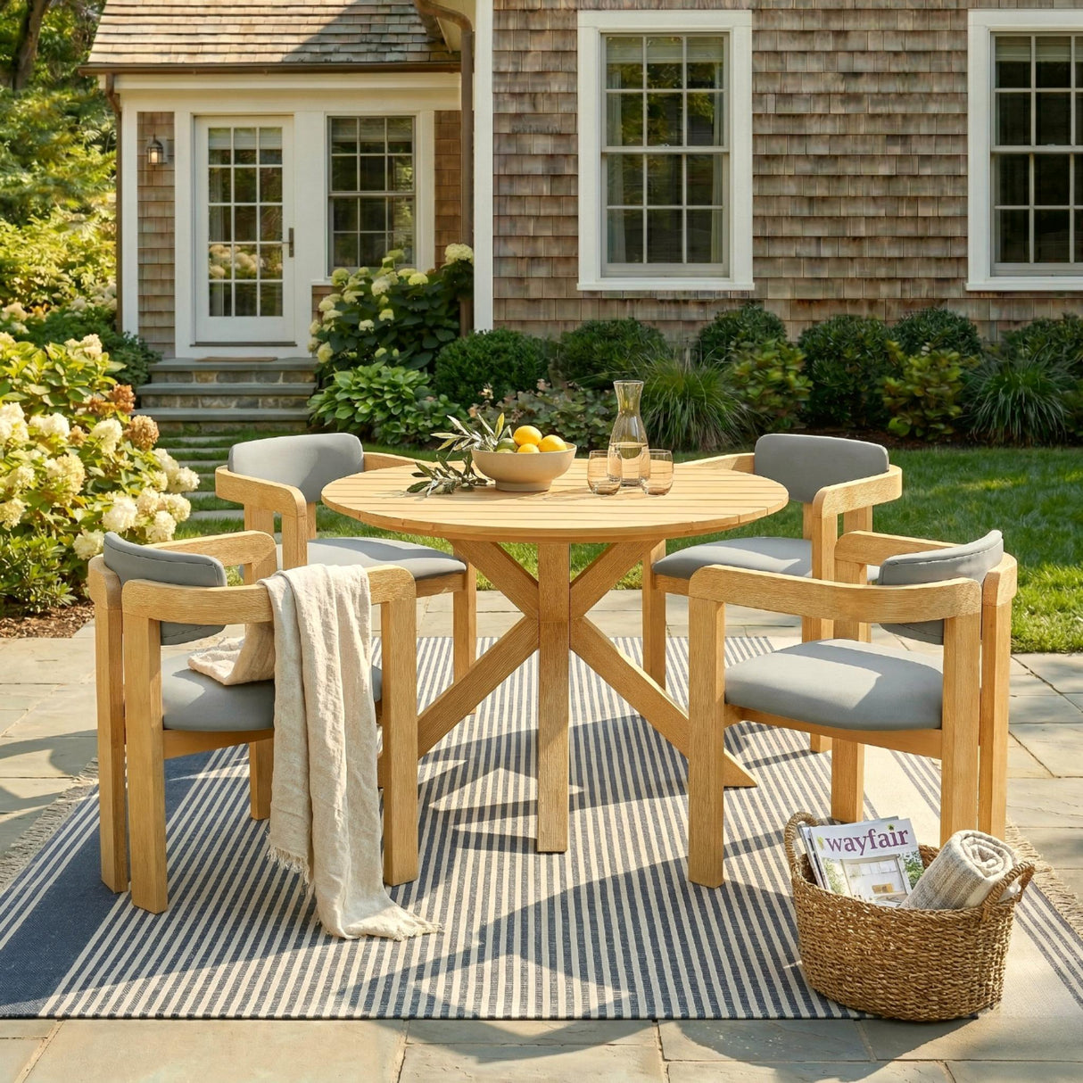 5-Piece Outdoor Acacia Wood Round Dining Set