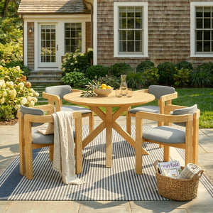 5-Piece Outdoor Acacia Wood Round Dining Set