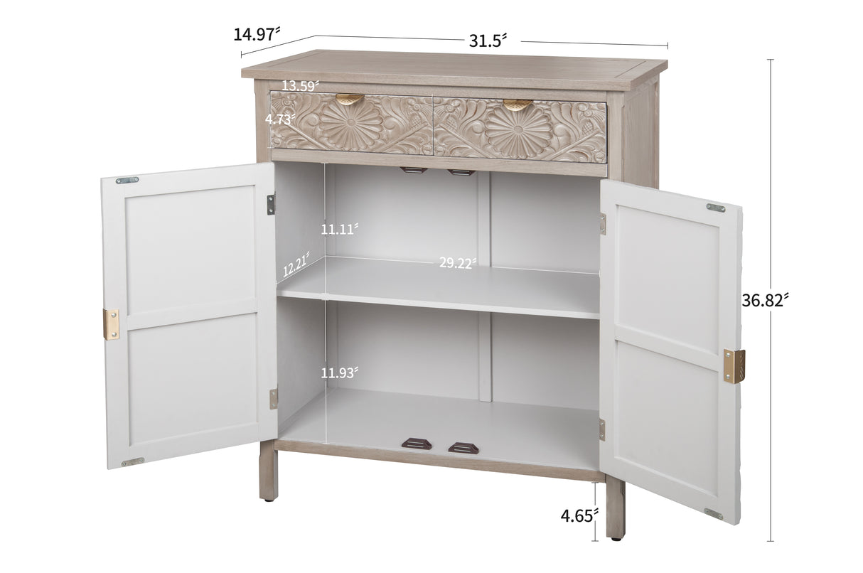 Hand-Carved Accent Cabinet with Drawer and Doors