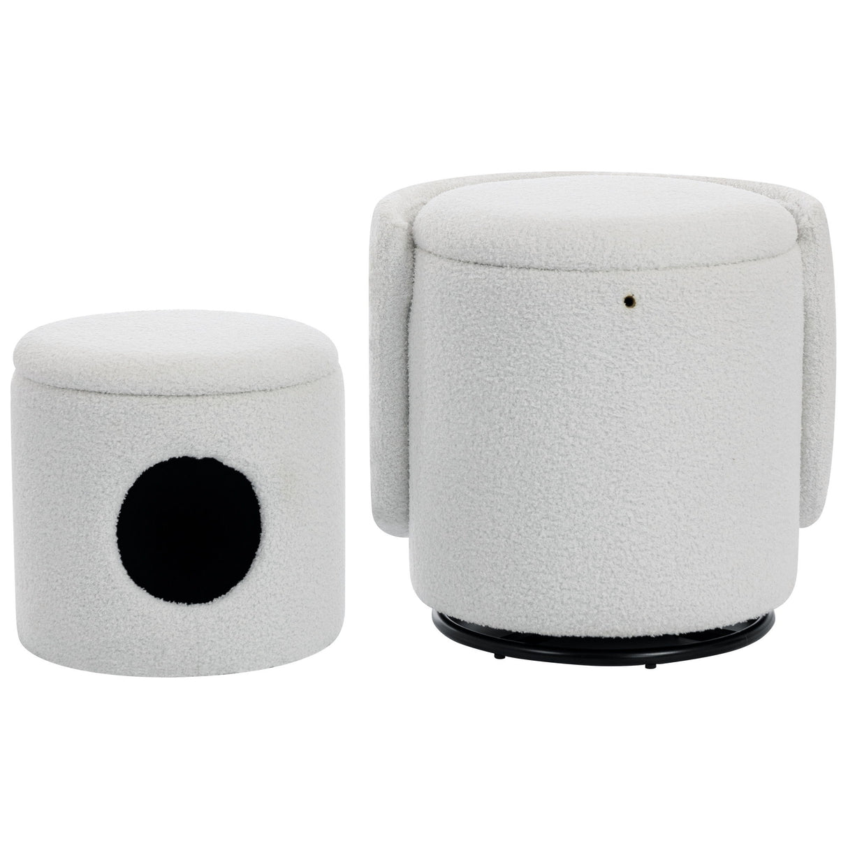 Barrel Chair & Built In Storage, 360° Swivel - Beige