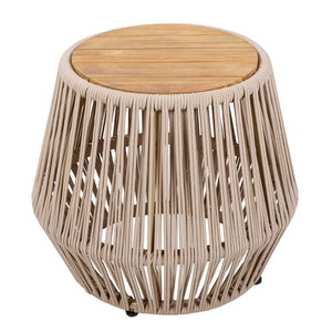 Acacia Wood Side Table with Beige Rope Base