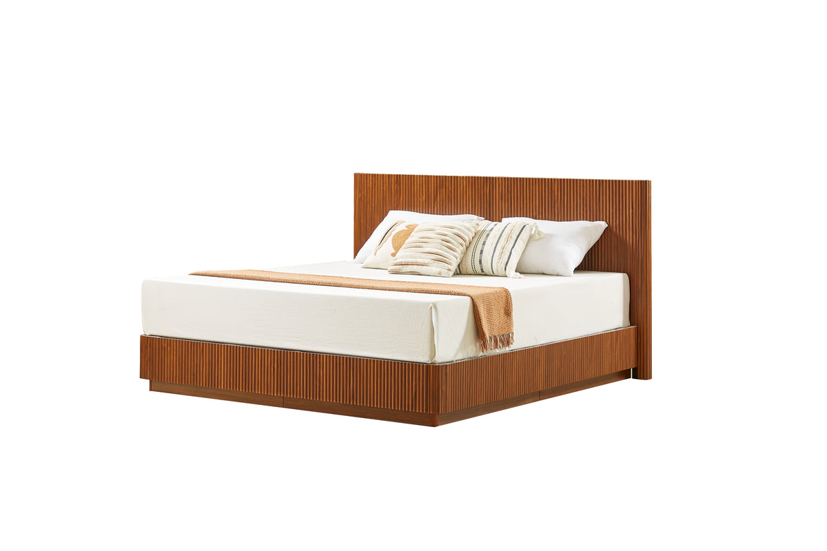 King Size Bed Frame with LED Lights in Walnut