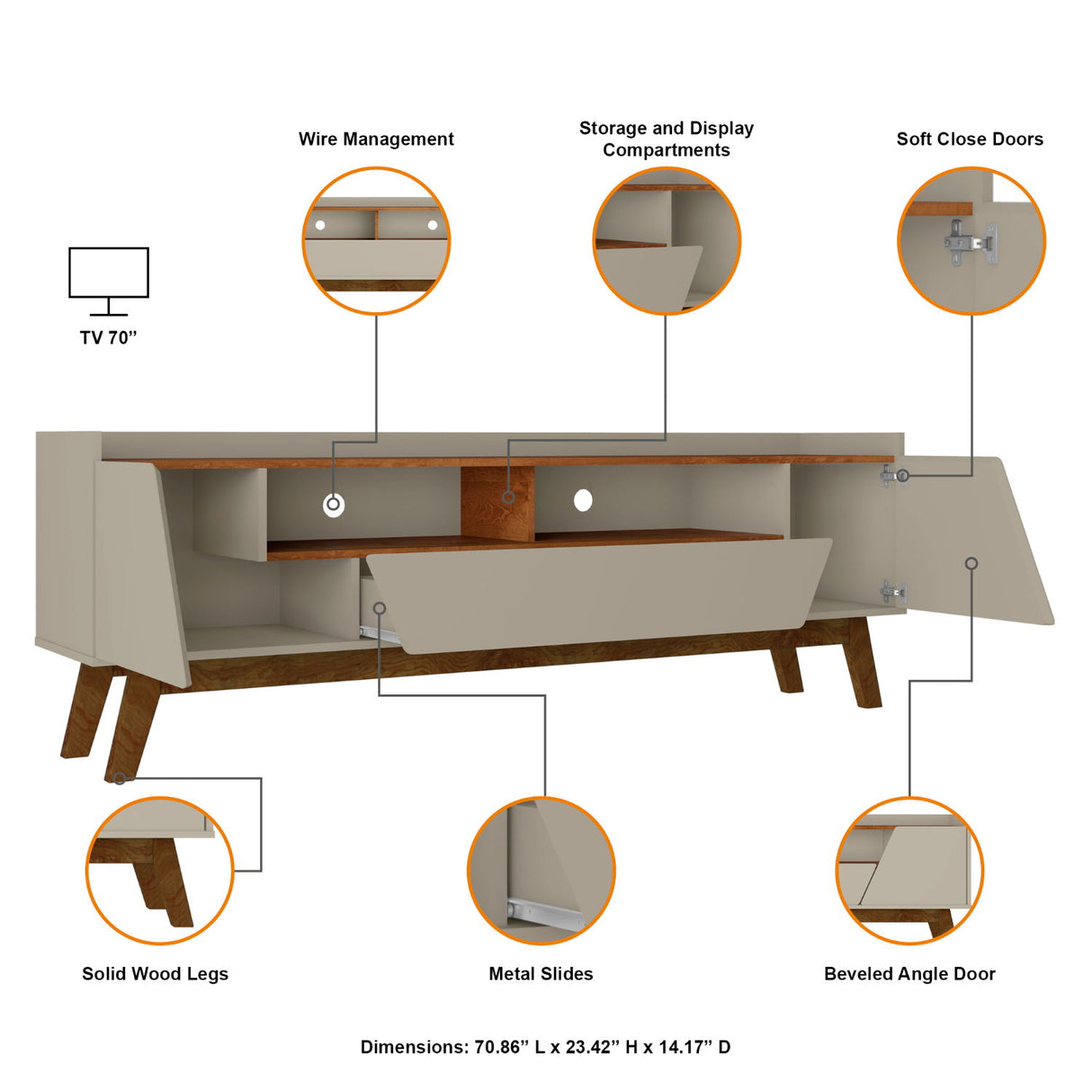 Marcus - TV Stand With 4 Shelves And Soft Close Doors