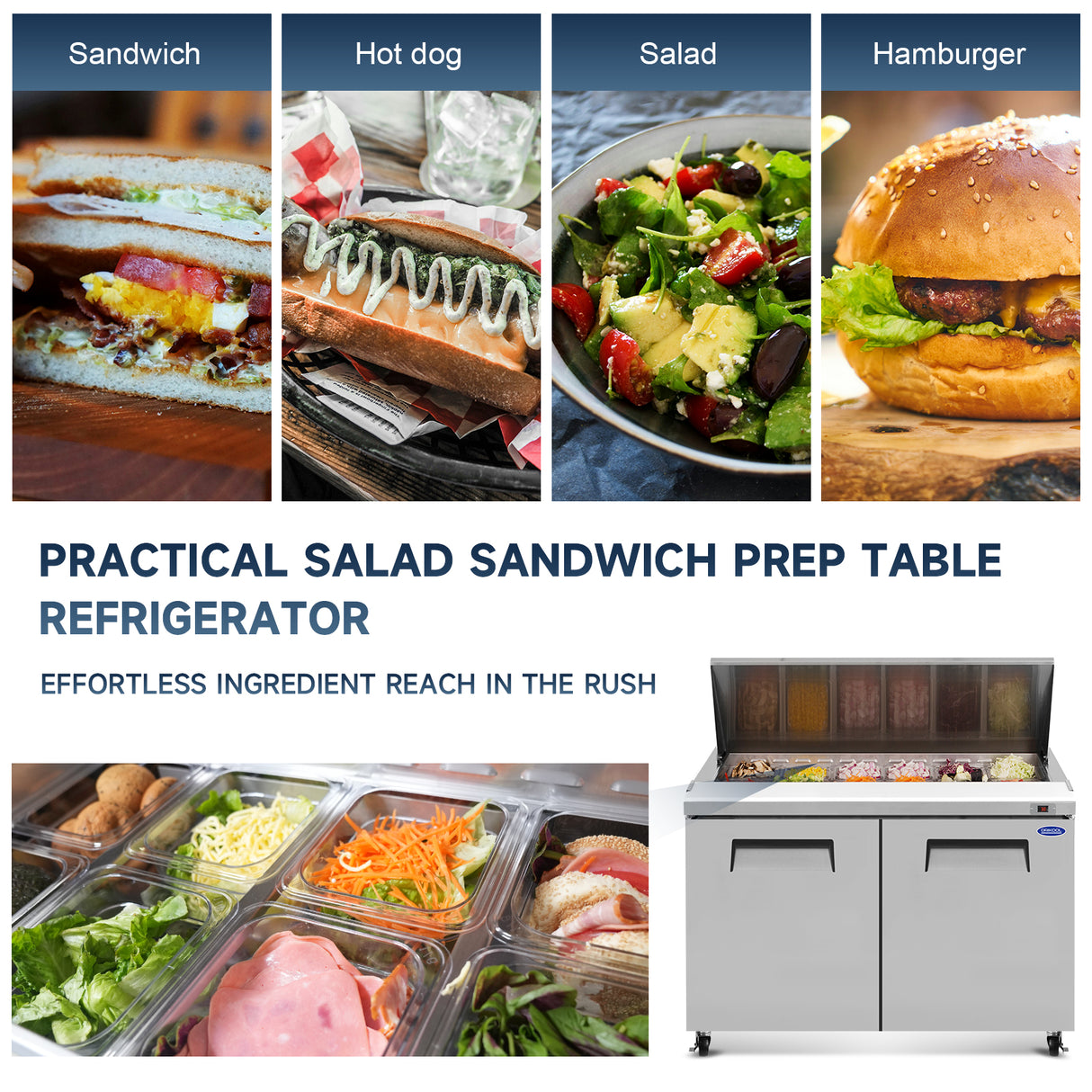 Orikool 48 Inch Sandwich & Salad Prep Table
