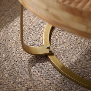 Modern Round Coffee Table With Wooden Carving Pattern