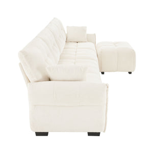 Sofa Set With Ottoman And Pillows, Textured, High Resilience Cushions