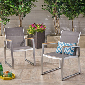 Poetic - Outdoor Dining Chair With Faux Wood Arms And Aluminum Frame (Set of 2) - Gray - Best Buy Furniture