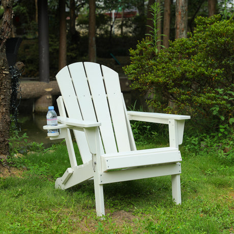 Folding Adirondack Chair with Dual Cup Holder - White