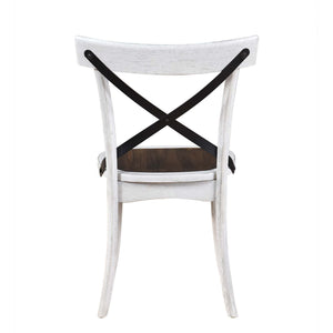 2 Pieces Set Dining Side Chair Rustic Modern Farmhouse Design Retro Design With Metal X Design - Antique Dark Oak / Antique White