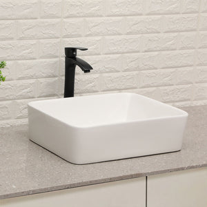 19" 5" Bathroom Sink Combo Rectangular Vessel Vanity Set With Faucet Drop In Ready Ceramic Basin - White / Black