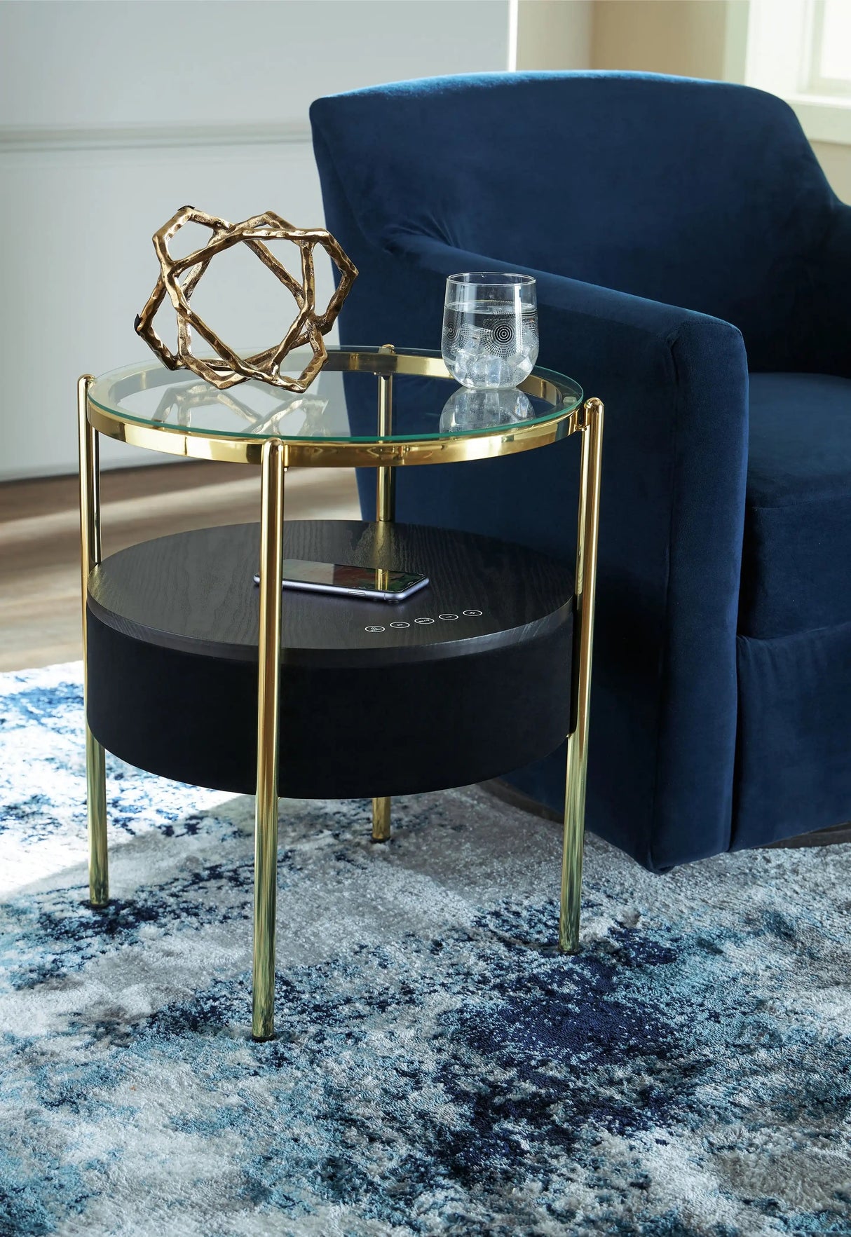 Nedman - Accent Table With Speaker - Black / Gold Finish - Best Buy Furniture