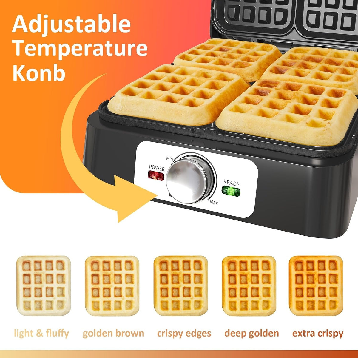 Stainless Steel 4 Slices Belgian Waffle Maker