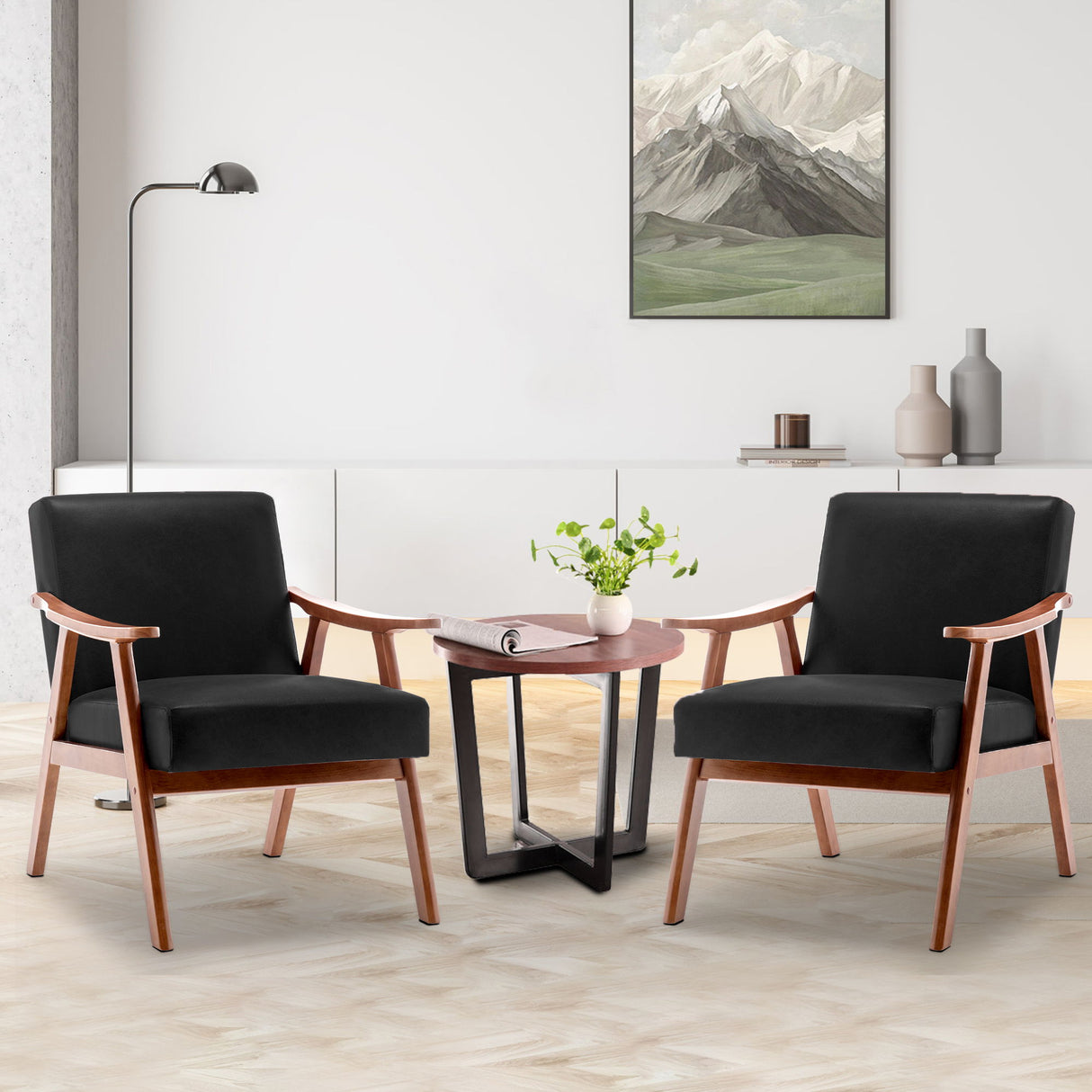 Mid Century Modern Accent Chair With Solid Wood Frame And Extra Thick Backrest