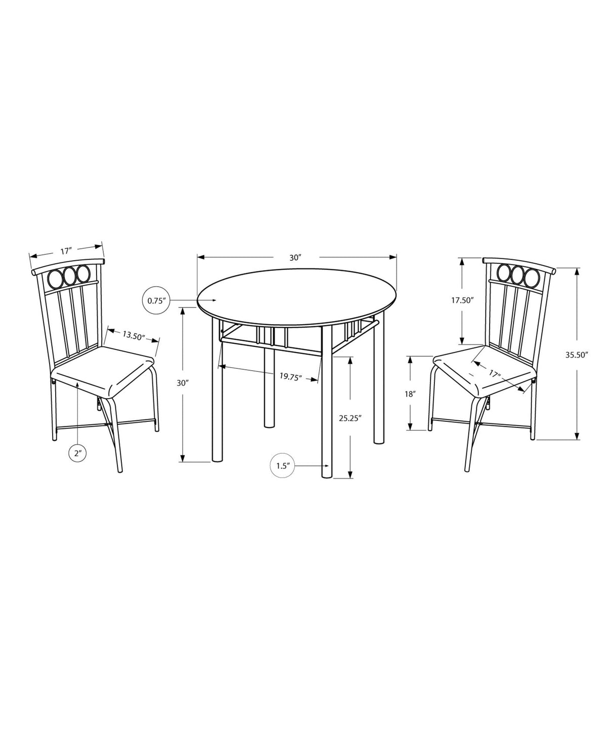 3 Pieces Dining Table Set, Small, Round, Contemporary & Modern - Best Buy Furniture