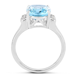4.28 Carat Genuine Blue Topaz and White Topaz .925 Sterling Silver Ring