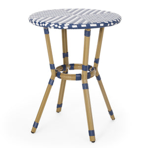 Outdoor Aluminum 3 Piece French Bistro Set with Durable Wicker - Bamboo Print Finish