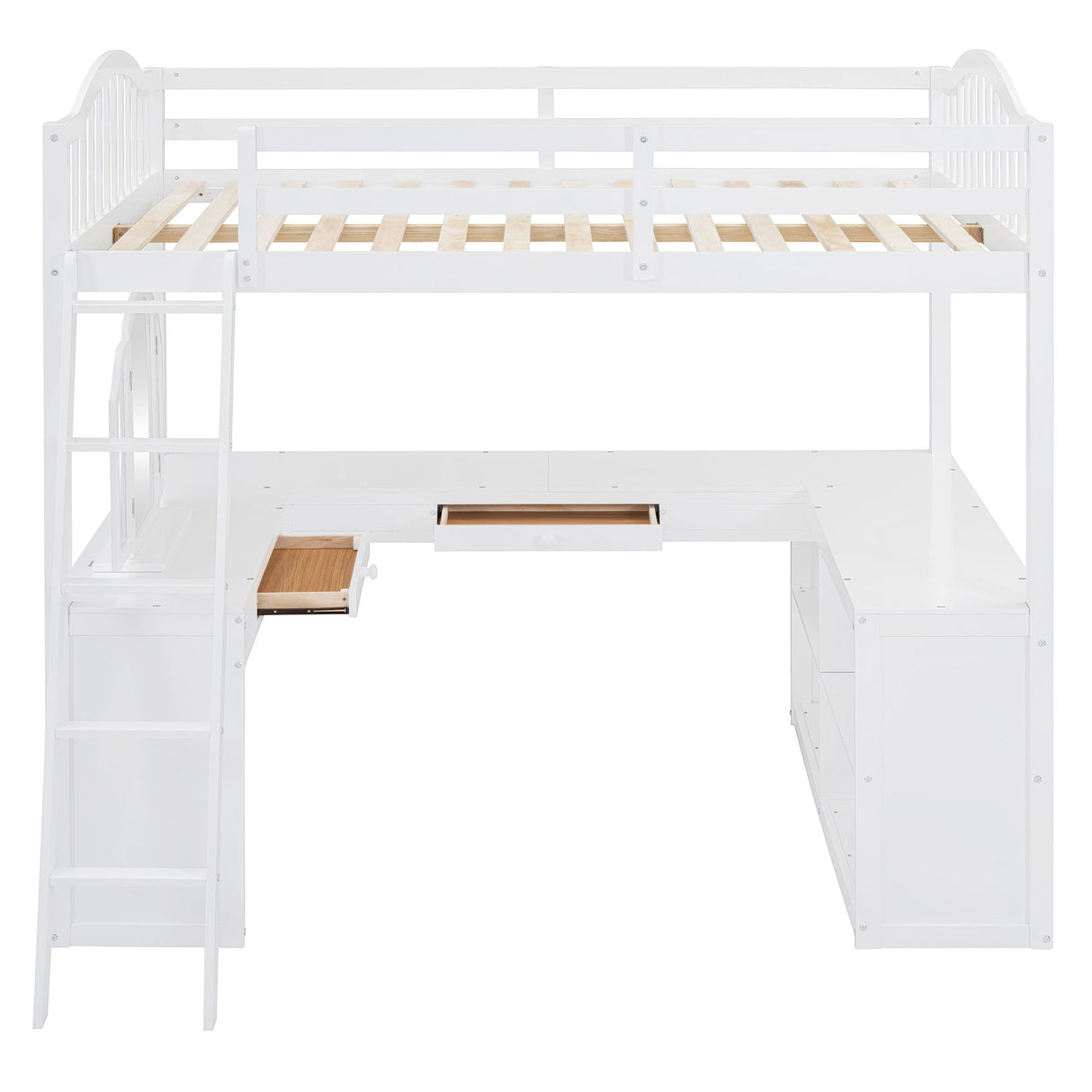 Loft Bed With Drawers, Cabinet, Shelves With Desk